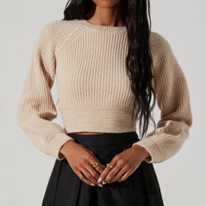 ASTR eila bow back wool blend crop sweater in cream